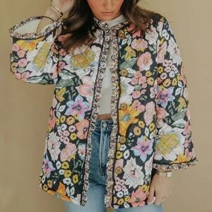Floral Quilted Jacket - Black Multi